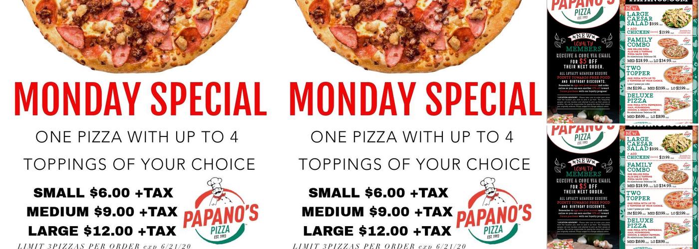 A Papano's Pizza Menu