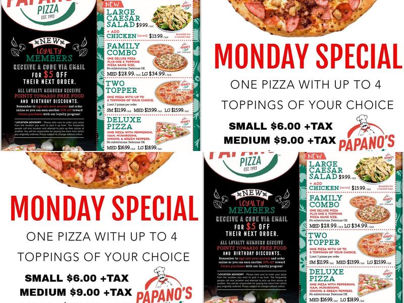 A Papano's Pizza Menu