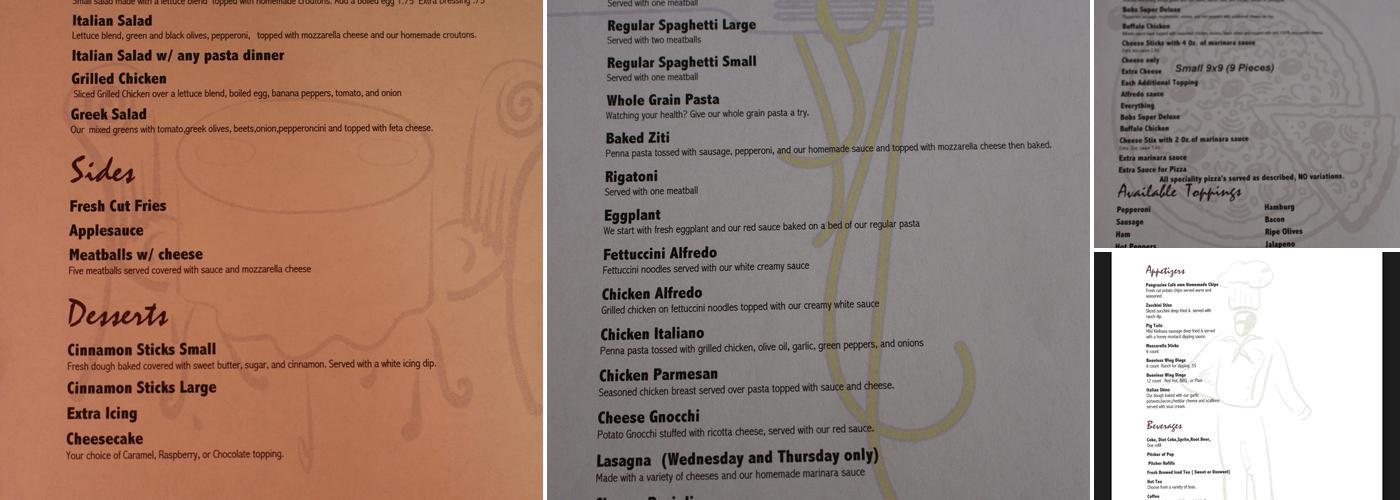 Pangrazios Pizza & Spaghetti Cafe Menu