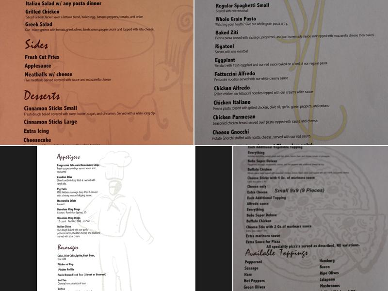 Pangrazios Pizza & Spaghetti Cafe Menu