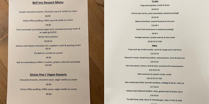 Bell Inn Menu
