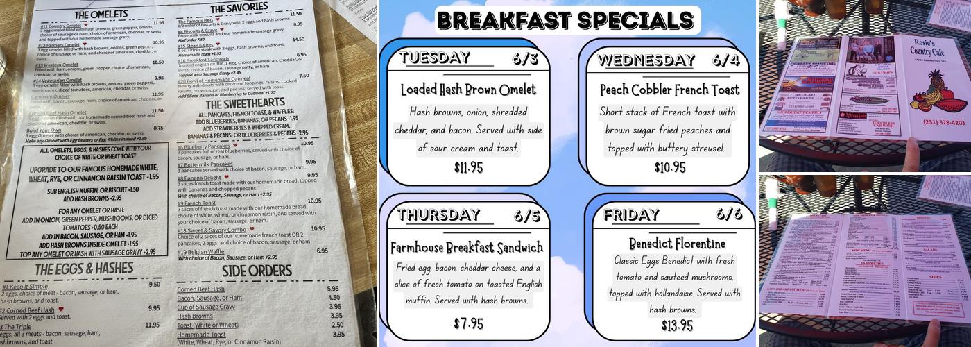 Rosie's Country Cafe Menu