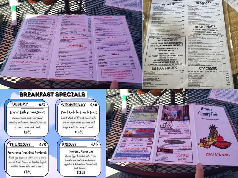 Rosie's Country Cafe Menu