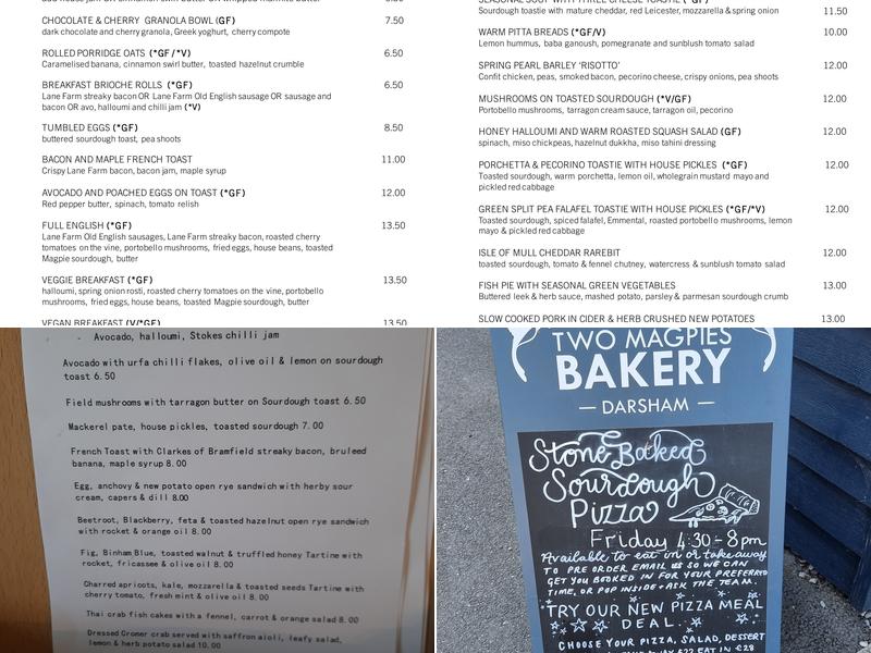 Two Magpies Bakery Darsham Menu