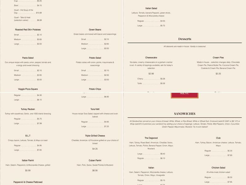Dagwoods Restaurant Menu