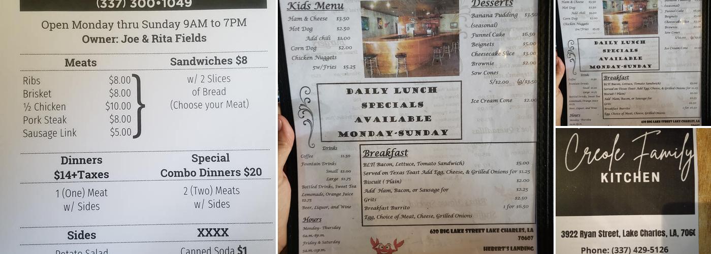 Rita's Cajun Kitchen Menu