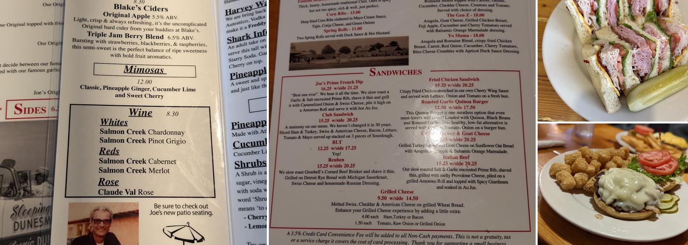 Joe's Friendly Tavern Menu