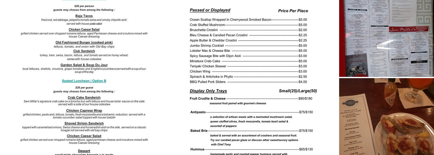 Sam Miller's Menu