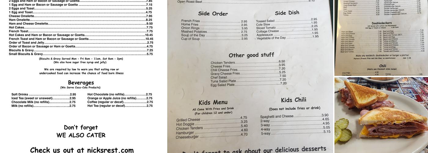 Nick's Restaurant Menu