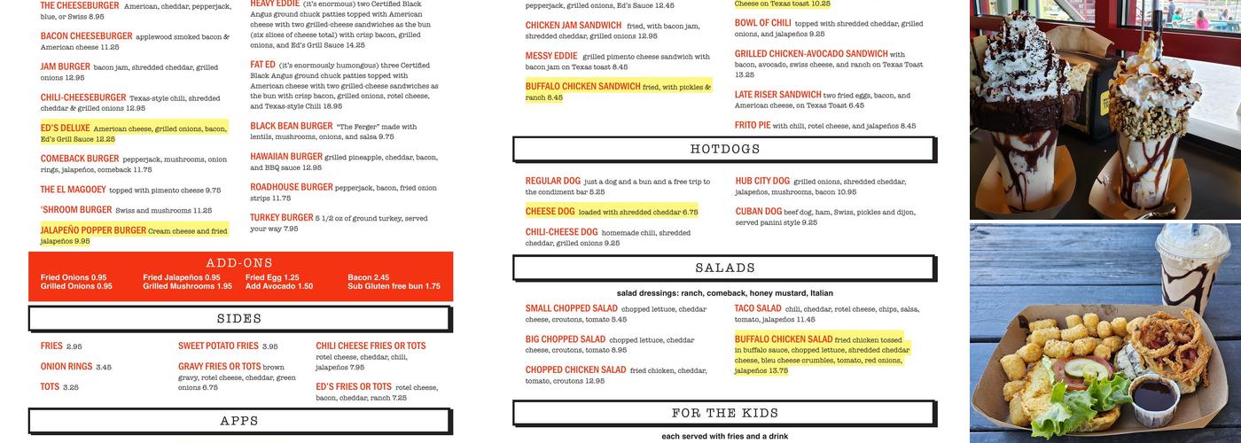 Ed's Burger Joint Menu