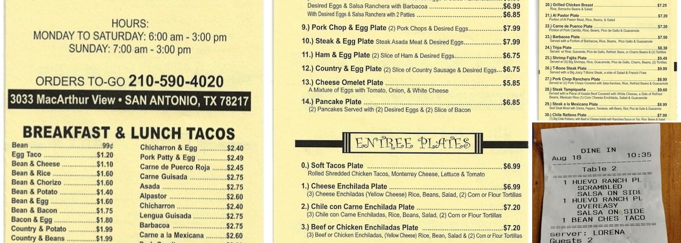 Caracheo's Mexican Restaurant Menu