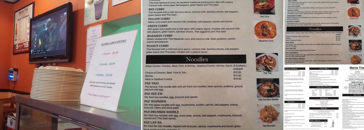 Manila Thai Restaurant Menu