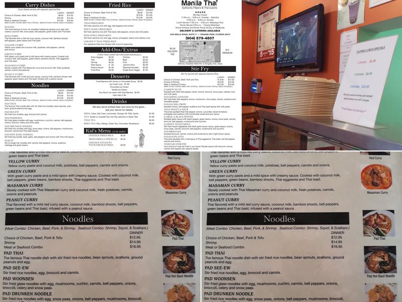 Manila Thai Restaurant Menu