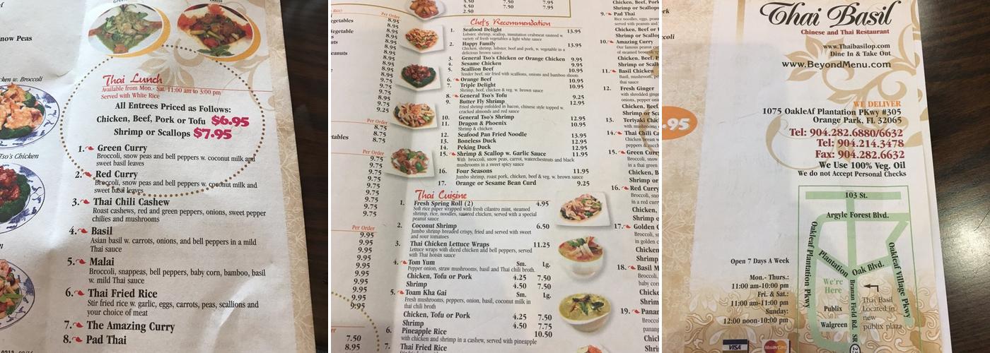 Thai Basil Menu