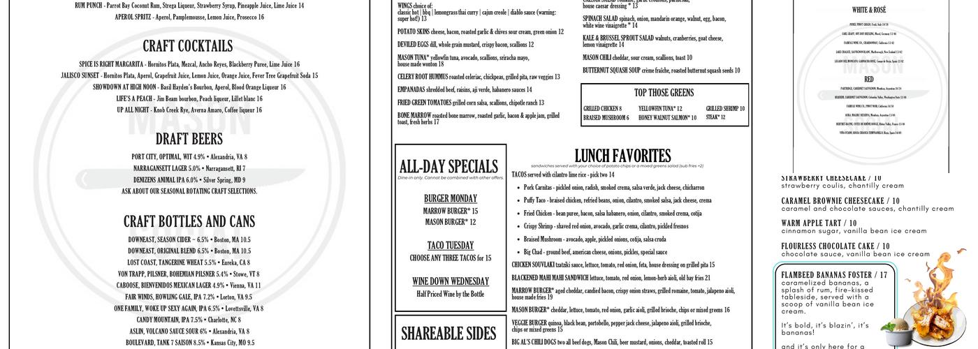 Mason Social Menu