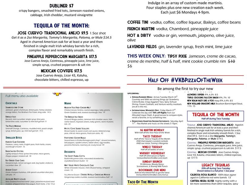 Venture Kitchen & Bar Menu