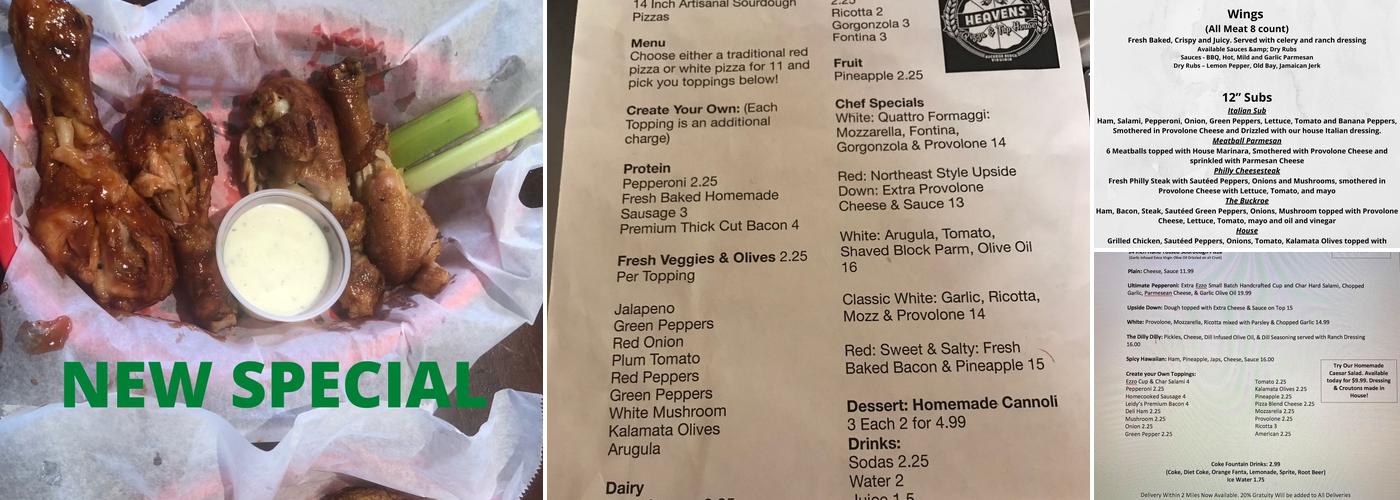 Heavens' Pizza, Far Better Food Menu