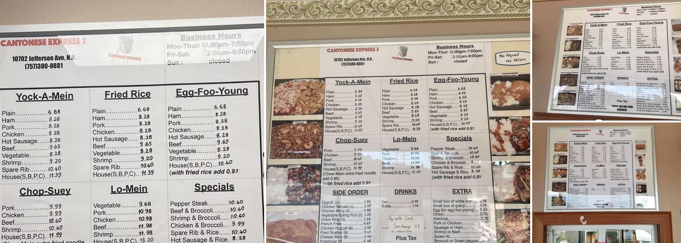 Cantonese Express 2 Menu