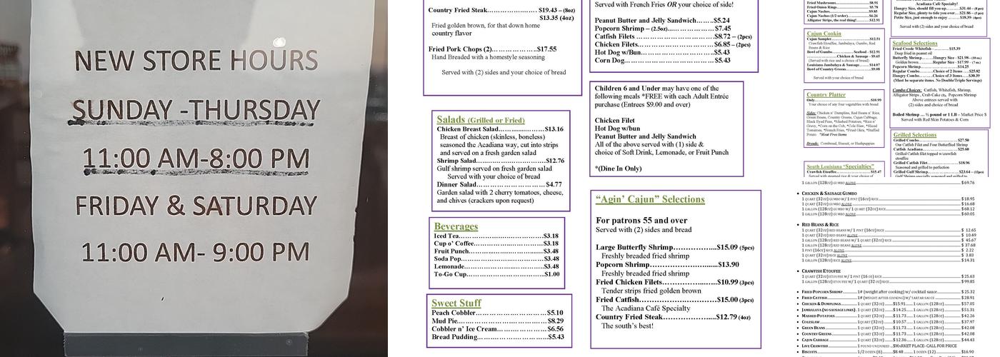 Acadiana Cafe Menu