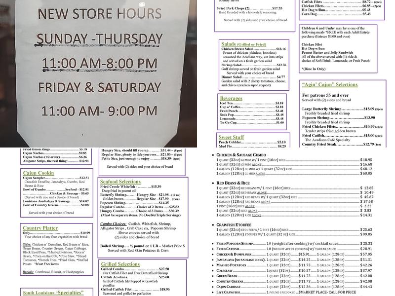 Acadiana Cafe Menu