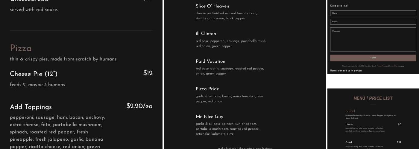 Davinci's Pizza Menu