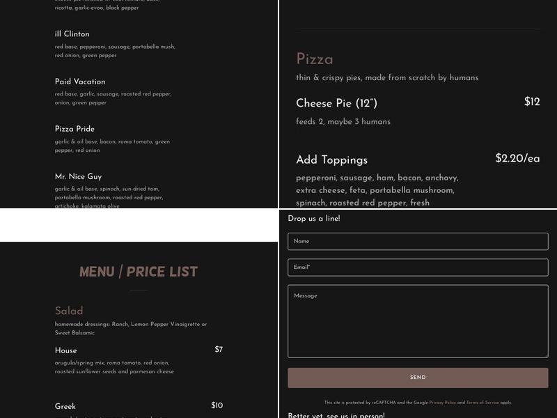Davinci's Pizza Menu