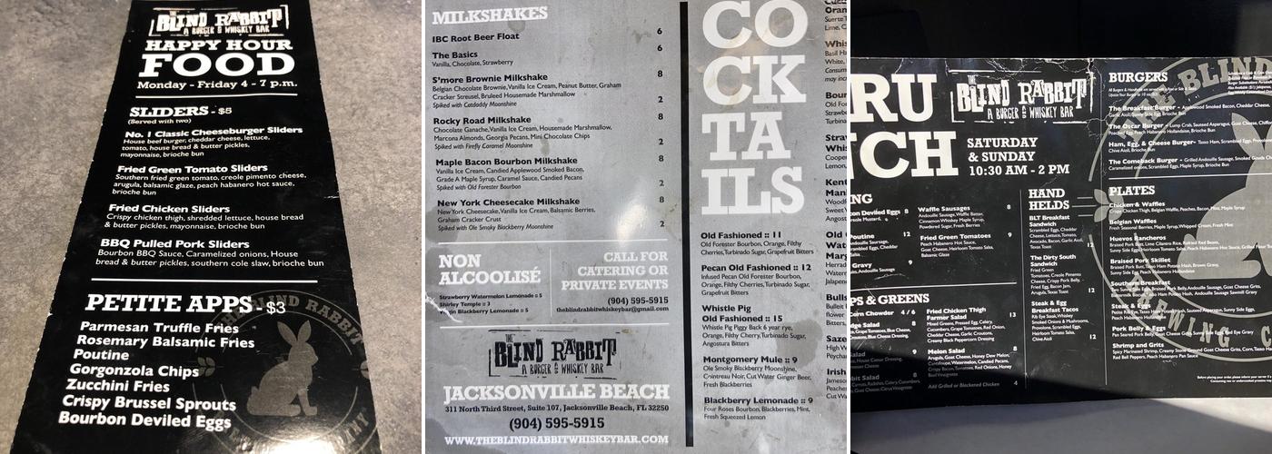 The Blind Rabbit Menu