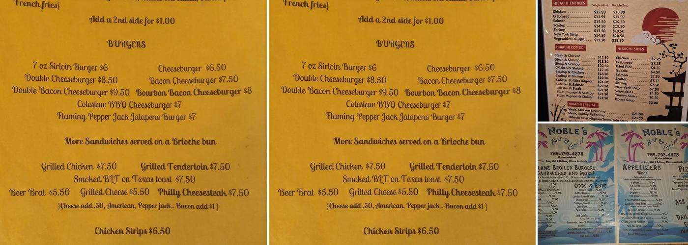 Noble's Bar & Grill Menu