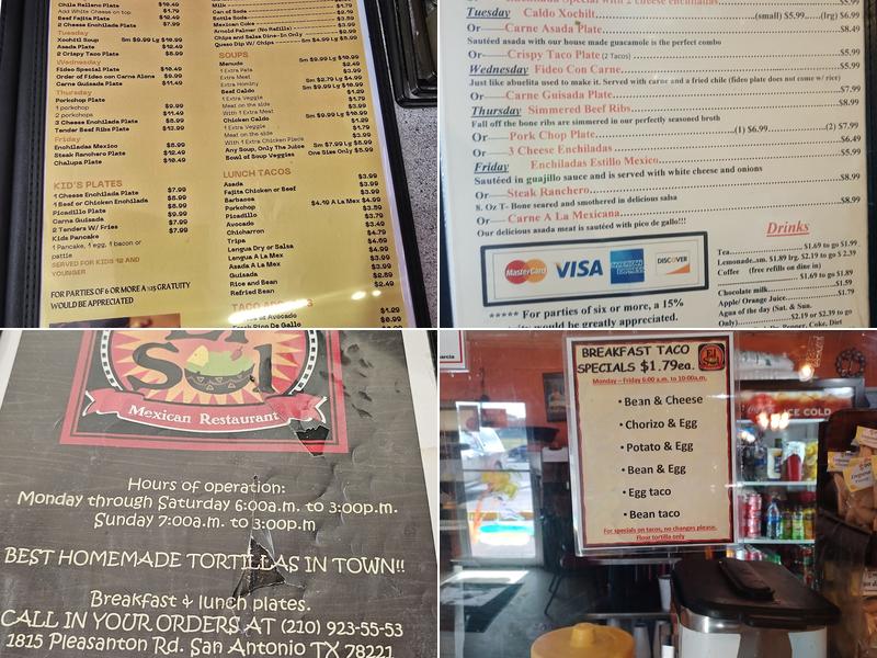 El Sol Mexican Restaurant Menu