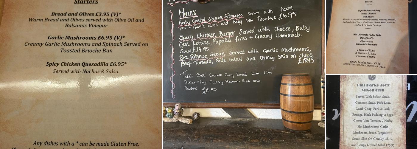 Plas Parke Inn Menu