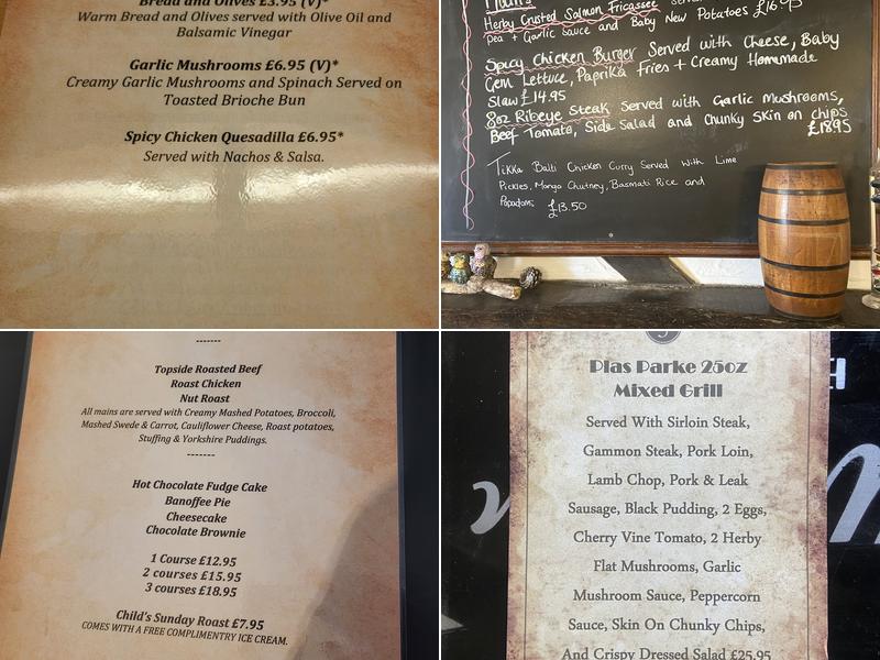 Plas Parke Inn Menu