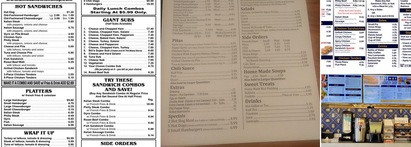 Bill's Sandwich Shop Menu