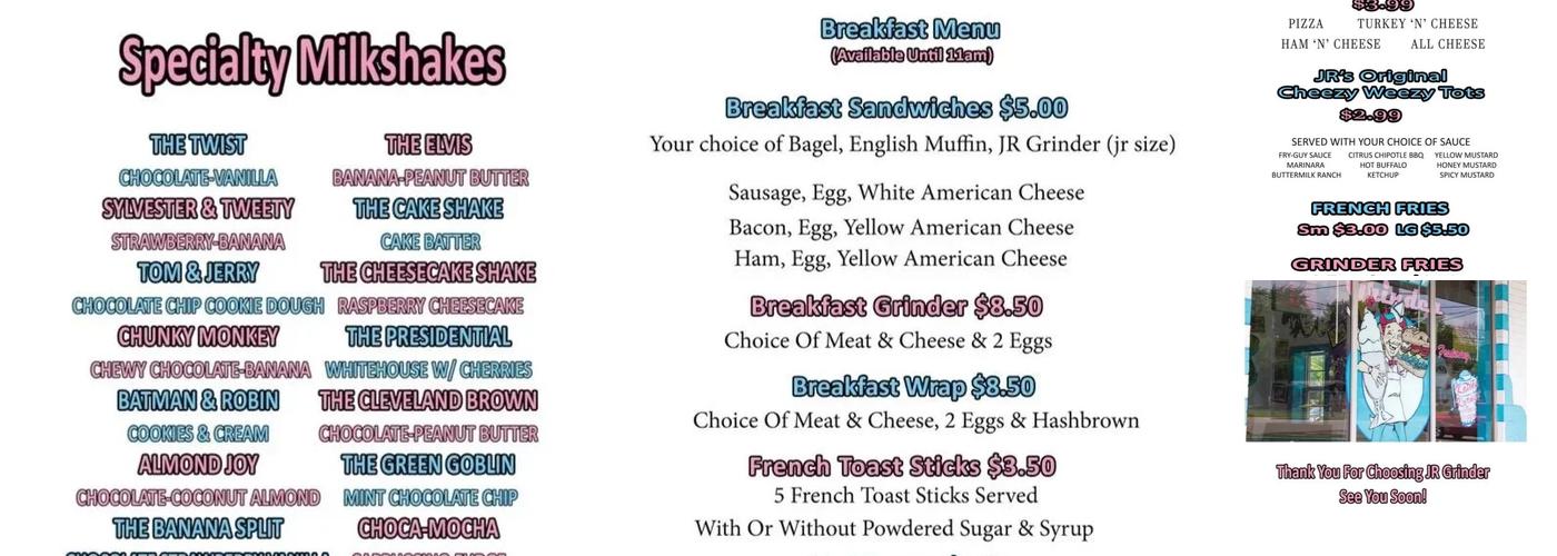 JR Grinder Menu