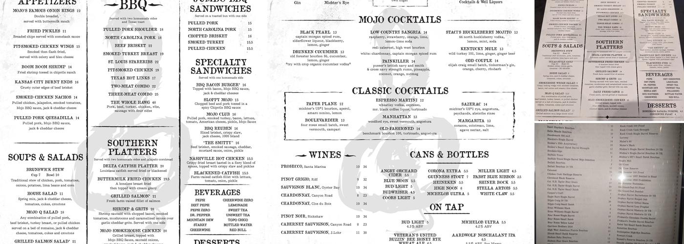 Mojo Kitchen, BBQ Pit & Blues Bar Menu