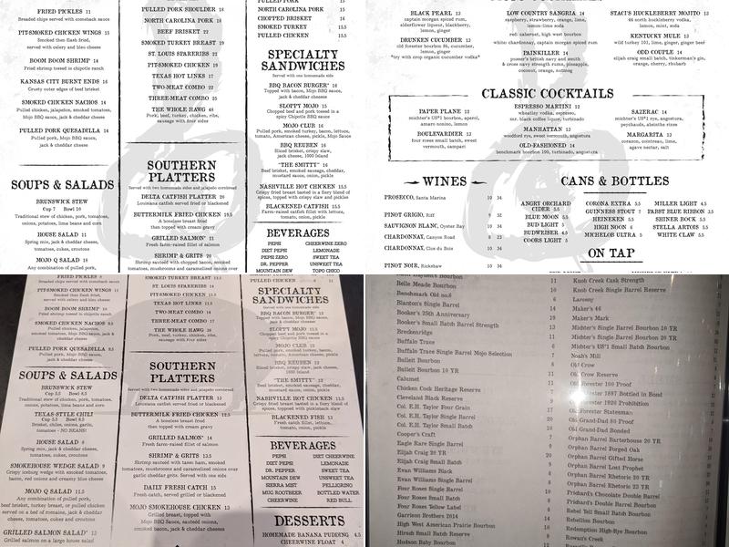 Mojo Kitchen, BBQ Pit & Blues Bar Menu