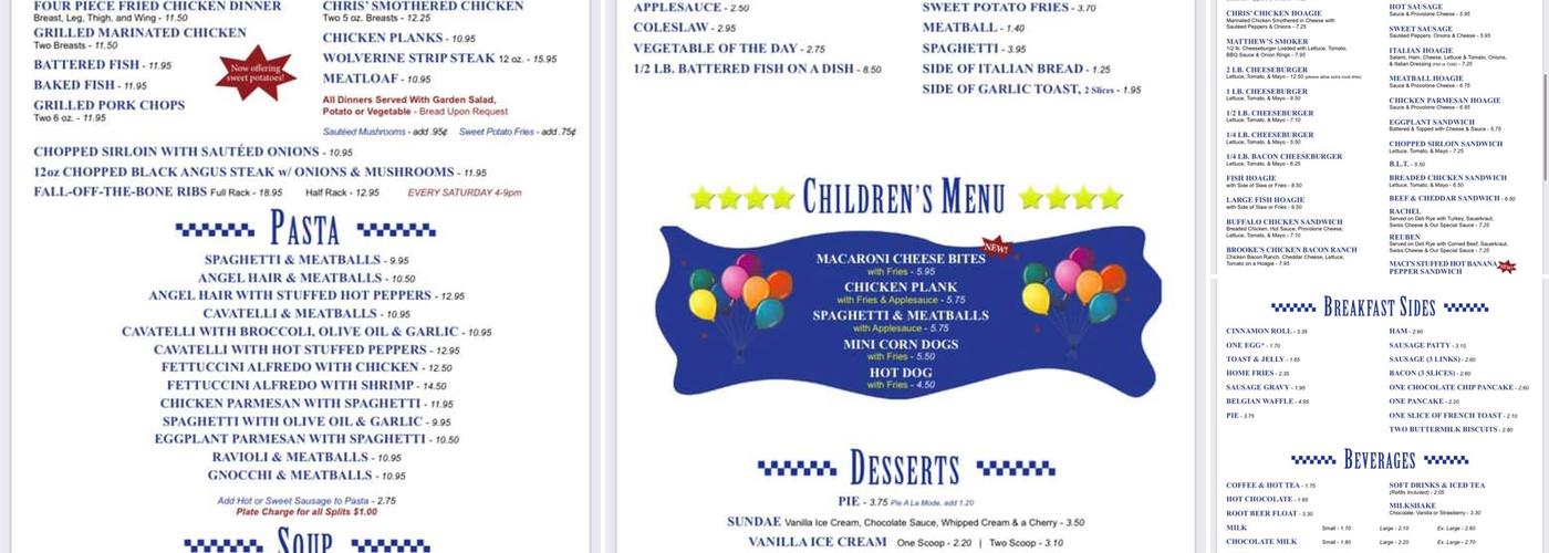 Chris's Wolverine Restaurant Menu