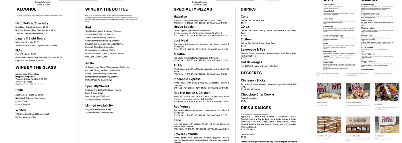 R' Pizza Place Menu
