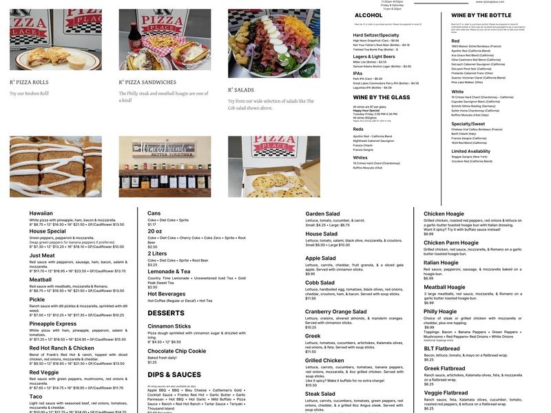R' Pizza Place Menu