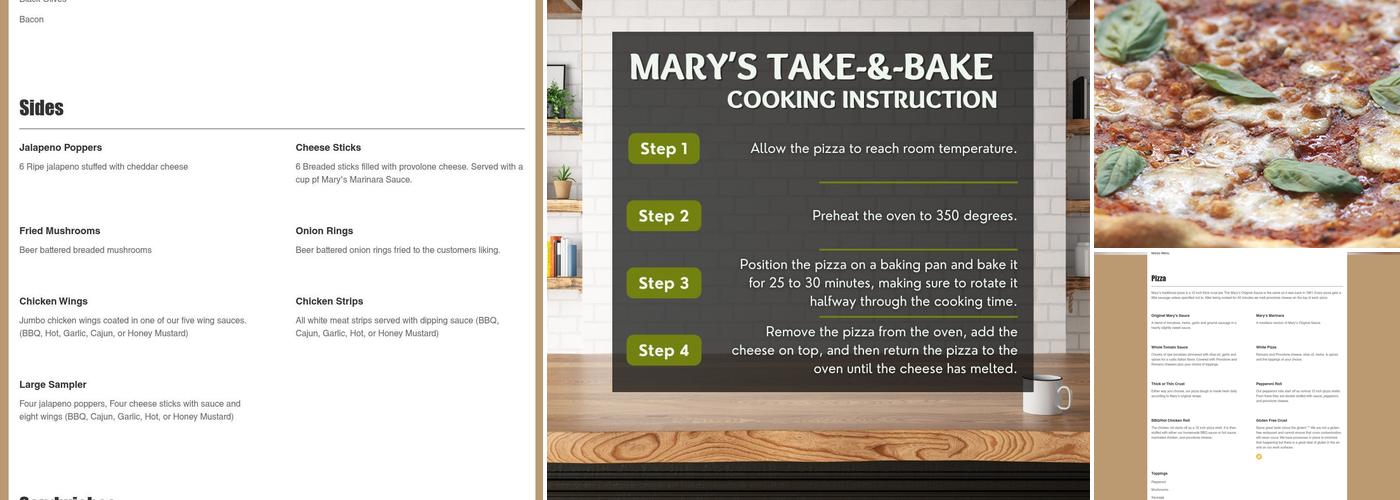 Mary's Pizza Menu