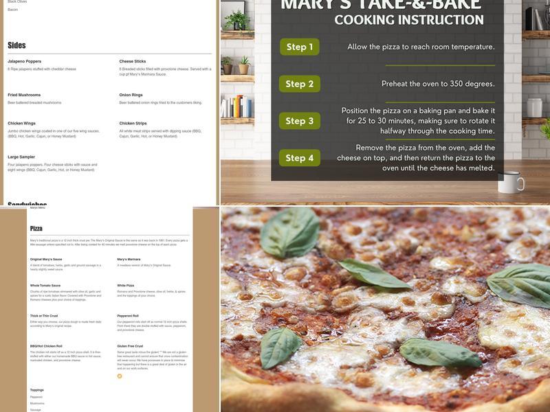 Mary's Pizza Menu