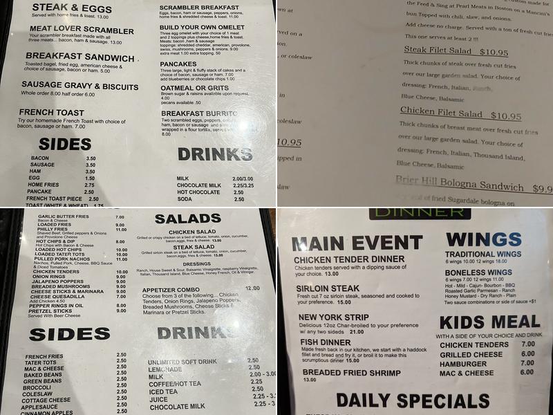 Feed & Sing Menu