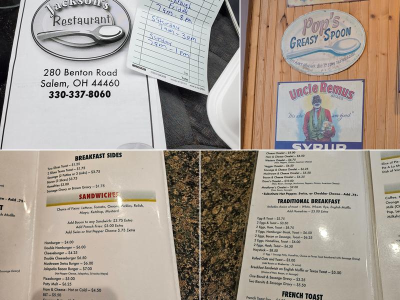 Pop Jackson's Restaurant Menu