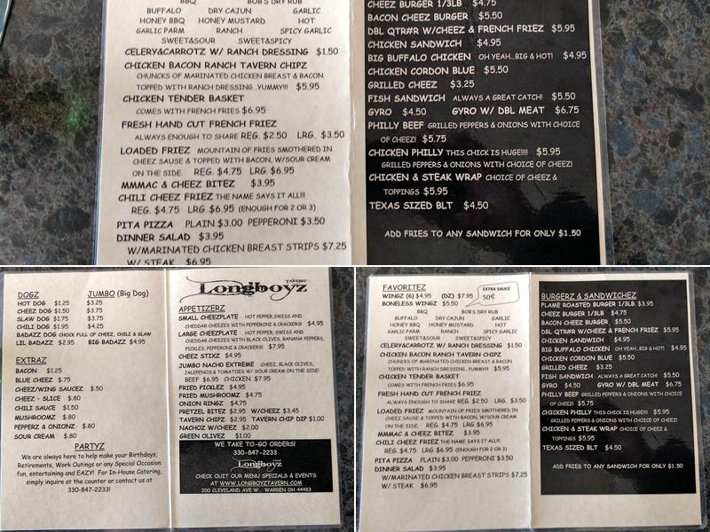 Longboyz Tavern of Warren Menu