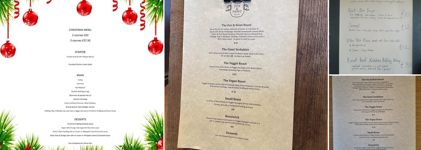 The Fox and Newt Pub Menu