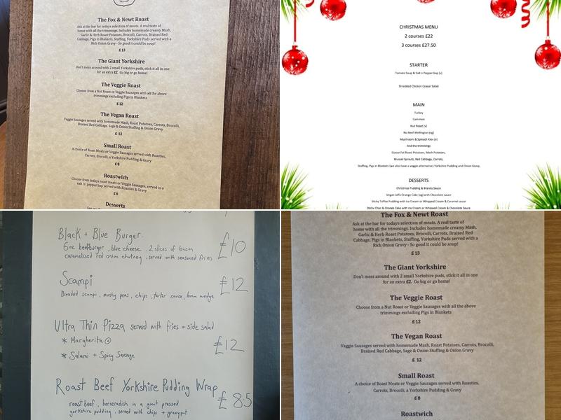 The Fox and Newt Pub Menu