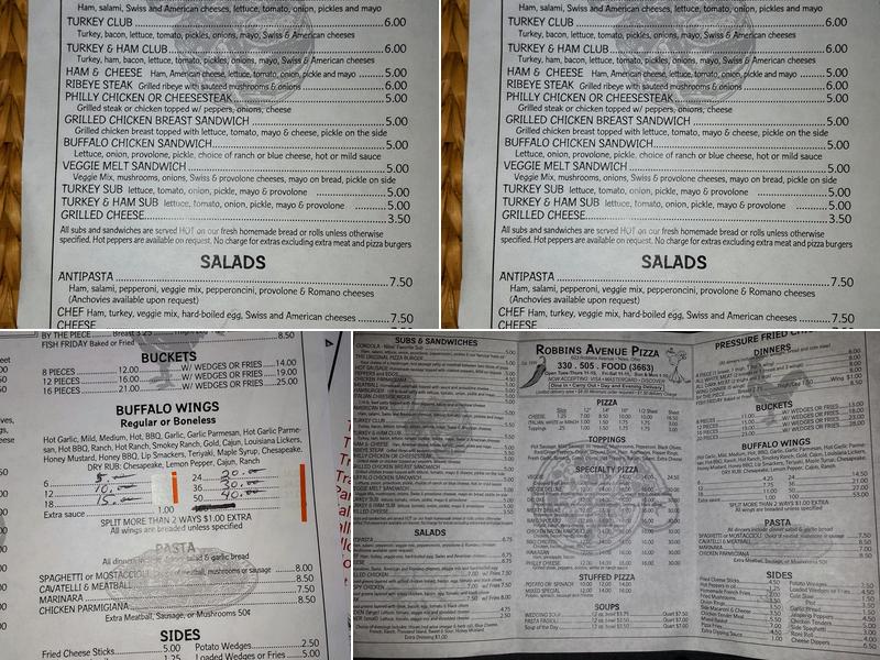 Robbins Pizza Menu