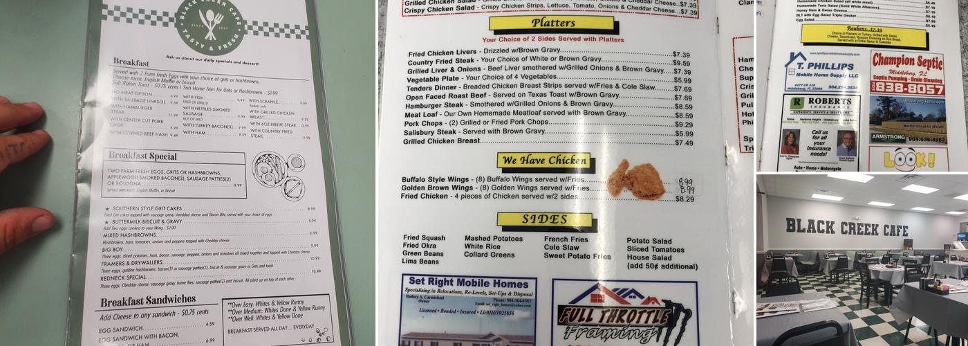 Black Creek Cafe Menu