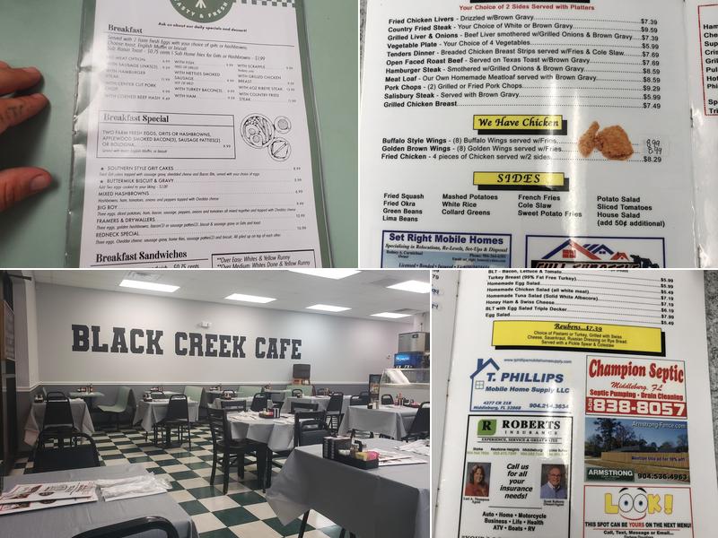 Black Creek Cafe Menu