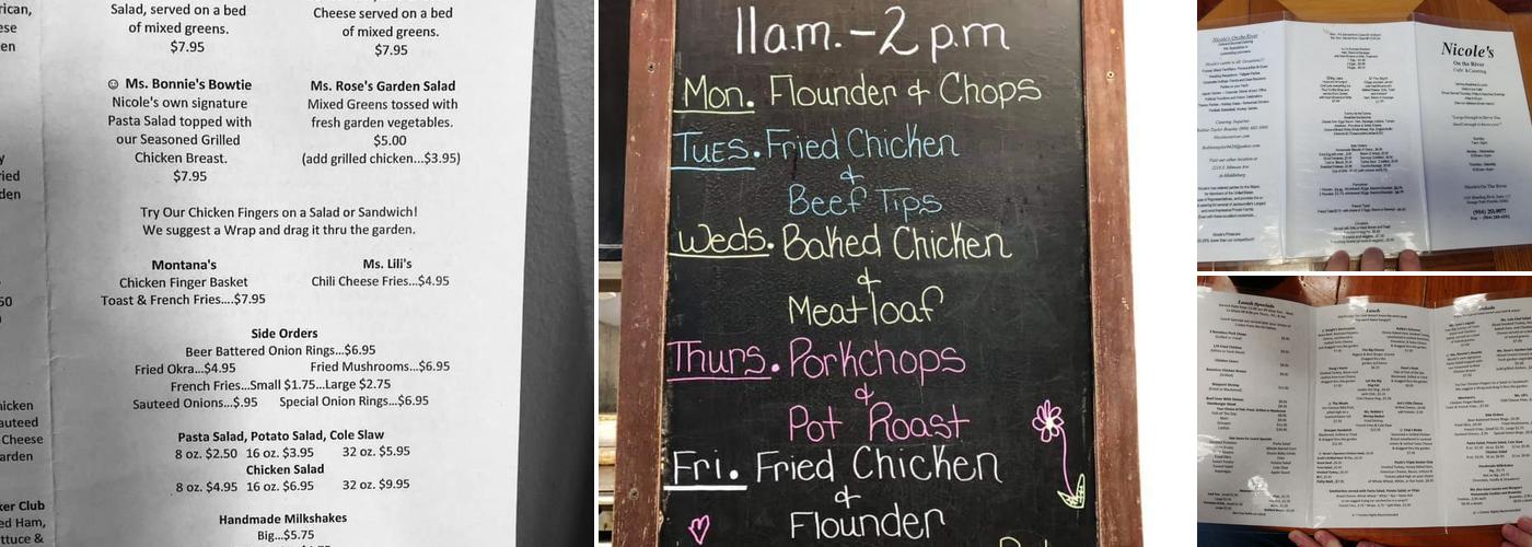 Nicole's On The River Menu