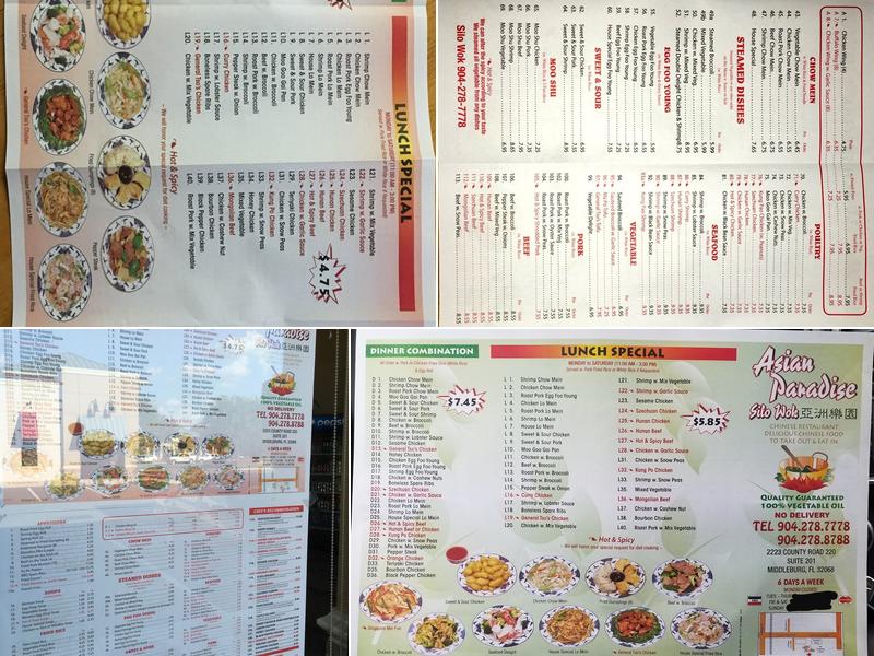 Asian Paradise Menu